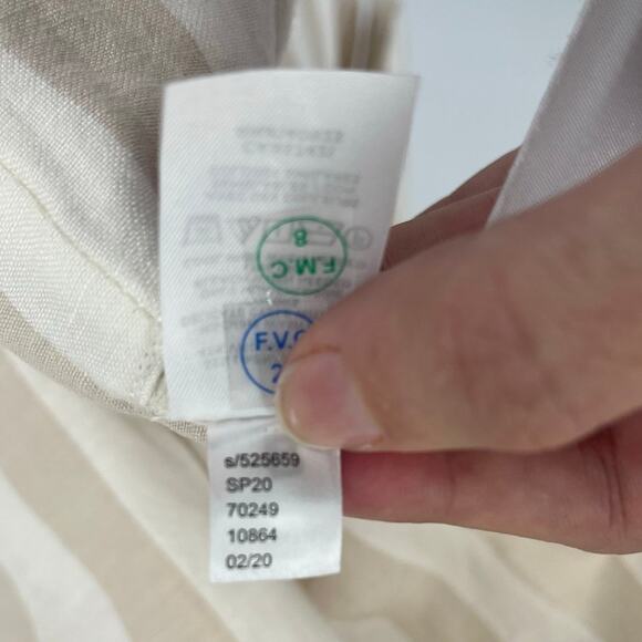 Loft Stripe Shirt Dress Sz 18  Linen Cottagecore Coastal Puff Sleeve Midi Beachy - Picture 10 of 11